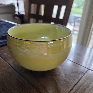 Iridescent Yellow Ceramic Bowl Made From Saikai Japan Rare
